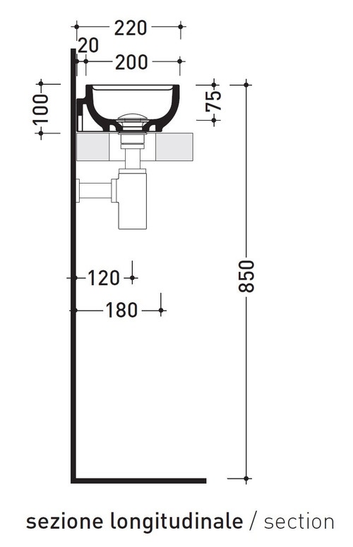 Immagine di Flaminia PASS lavabo L.40 P.22 cm da appoggio o sospeso, senza troppopieno, con foro per rubinetteria a destra, colore bianco finitura lucido PS40LD