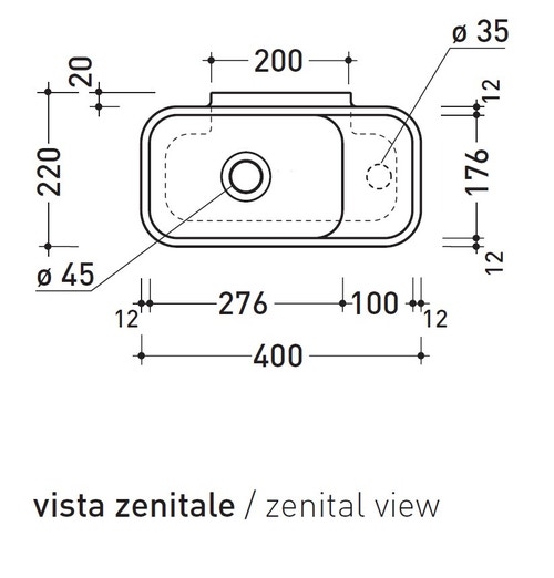 Immagine di Flaminia PASS lavabo L.40 P.22 cm da appoggio o sospeso, senza troppopieno, con foro per rubinetteria a destra, colore bianco finitura lucido PS40LD