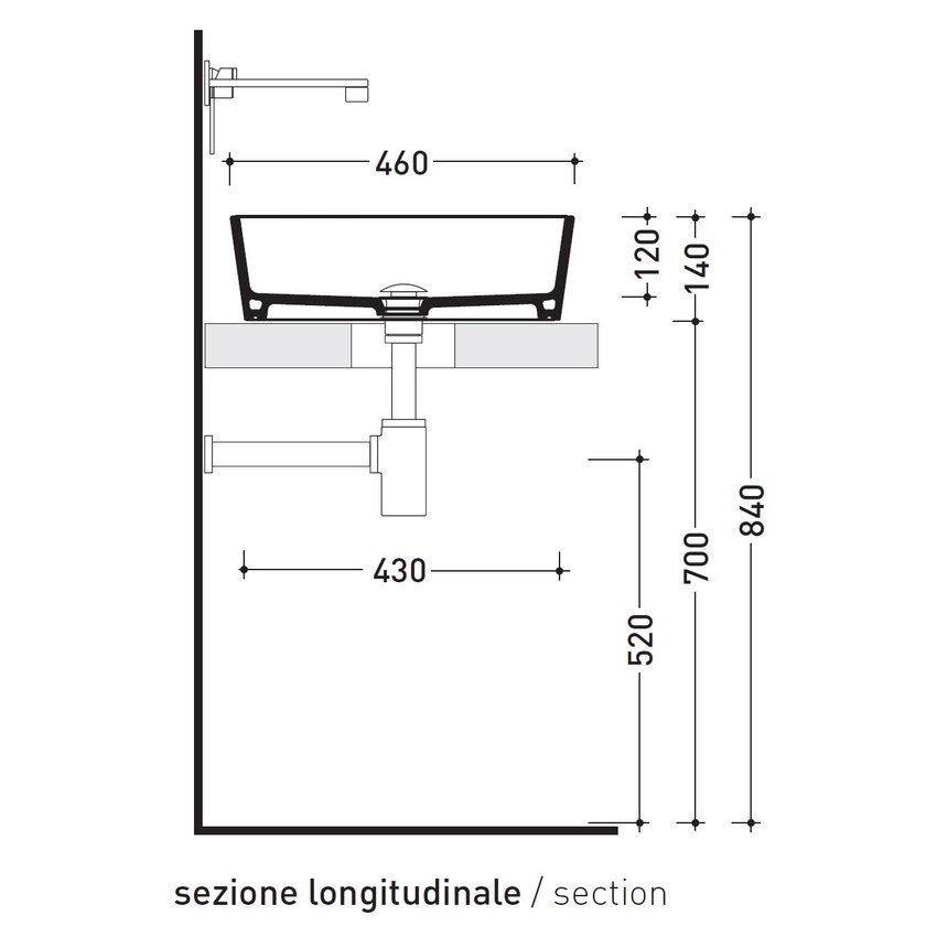 Immagine di Flaminia DOPPIO ZERO lavabo da appoggio 46 cm, senza troppopieno, colore bianco finitura lucido DZ46L