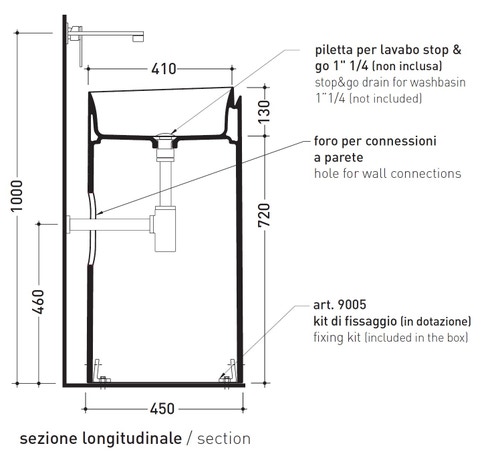 Immagine di Flaminia MONOROLL lavabo a colonna 44 cm a parete, senza troppopieno, colore bianco finitura lucido MR44P