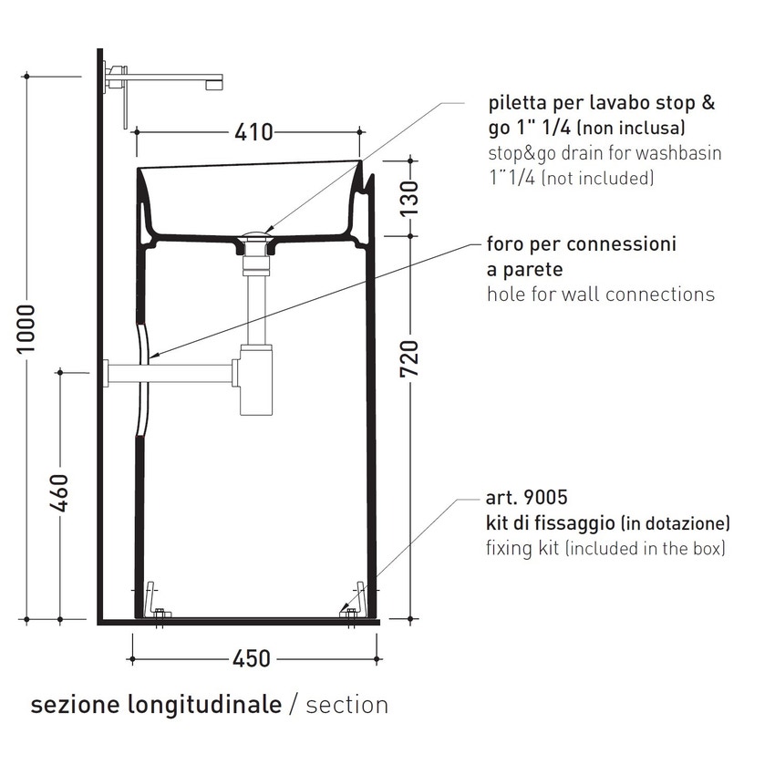 Immagine di Flaminia MONOROLL lavabo a colonna 44 cm a parete, senza troppopieno, colore bianco finitura lucido MR44P