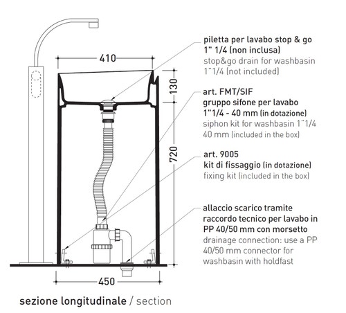Immagine di Flaminia MONOROLL lavabo a colonna 44 cm da centro stanza, senza troppopieno, colore bianco finitura lucido MR44C