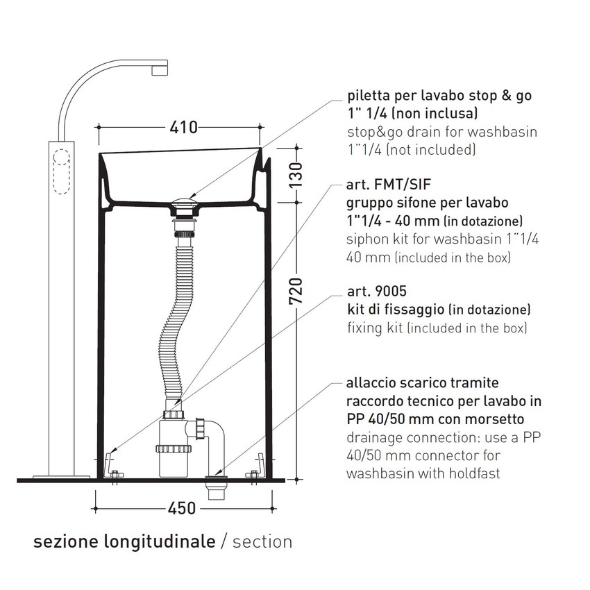 Immagine di Flaminia MONOROLL lavabo a colonna 44 cm da centro stanza, senza troppopieno, colore bianco finitura lucido MR44C