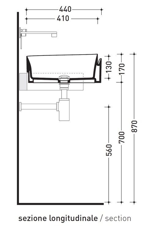 Immagine di Flaminia ROLL 44 lavabo 44 cm semincasso, senza troppopieno, colore bianco finitura lucido RL44S