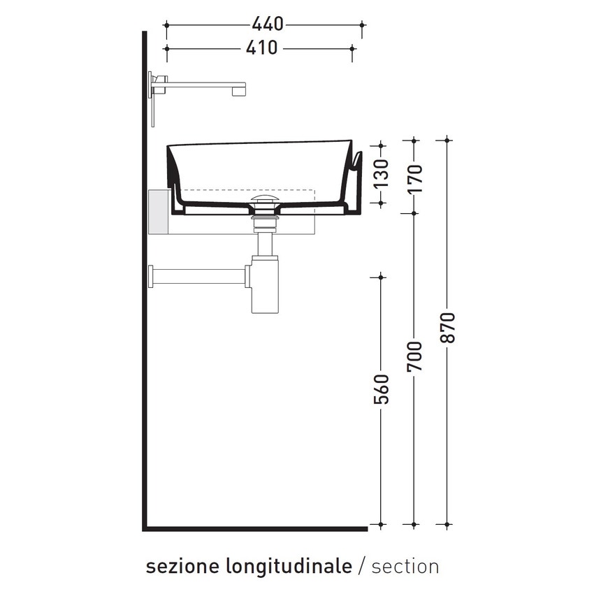 Immagine di Flaminia ROLL 44 lavabo 44 cm semincasso, senza troppopieno, colore bianco finitura lucido RL44S