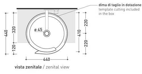 Immagine di Flaminia ROLL 44 lavabo 44 cm semincasso, senza troppopieno, colore carbone finitura opaco RL44SCAR