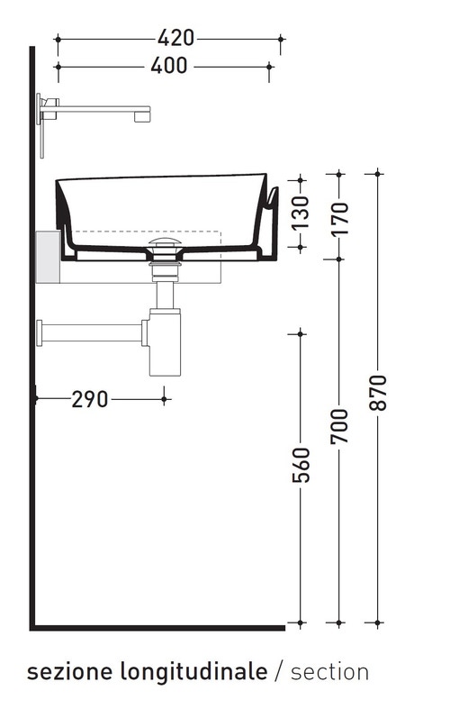 Immagine di Flaminia ROLL 56 lavabo 56 cm semincasso, senza troppopieno, colore bianco finitura lucido RL56S