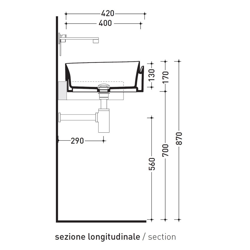 Immagine di Flaminia ROLL 56 lavabo 56 cm semincasso, senza troppopieno, colore bianco finitura lucido RL56S