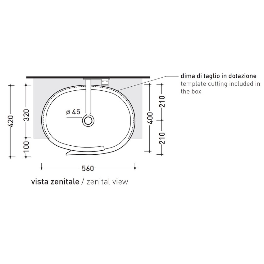 Immagine di Flaminia ROLL 56 lavabo 56 cm semincasso, senza troppopieno, colore bianco finitura lucido RL56S