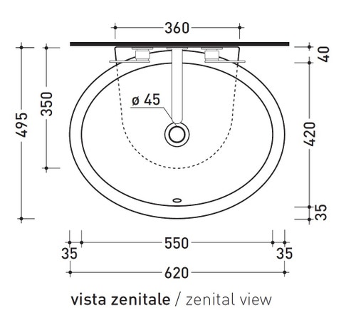Immagine di Flaminia DIP 62 lavabo 62 cm da appoggio o sospeso, con troppopieno, colore bianco finitura lucido DP482