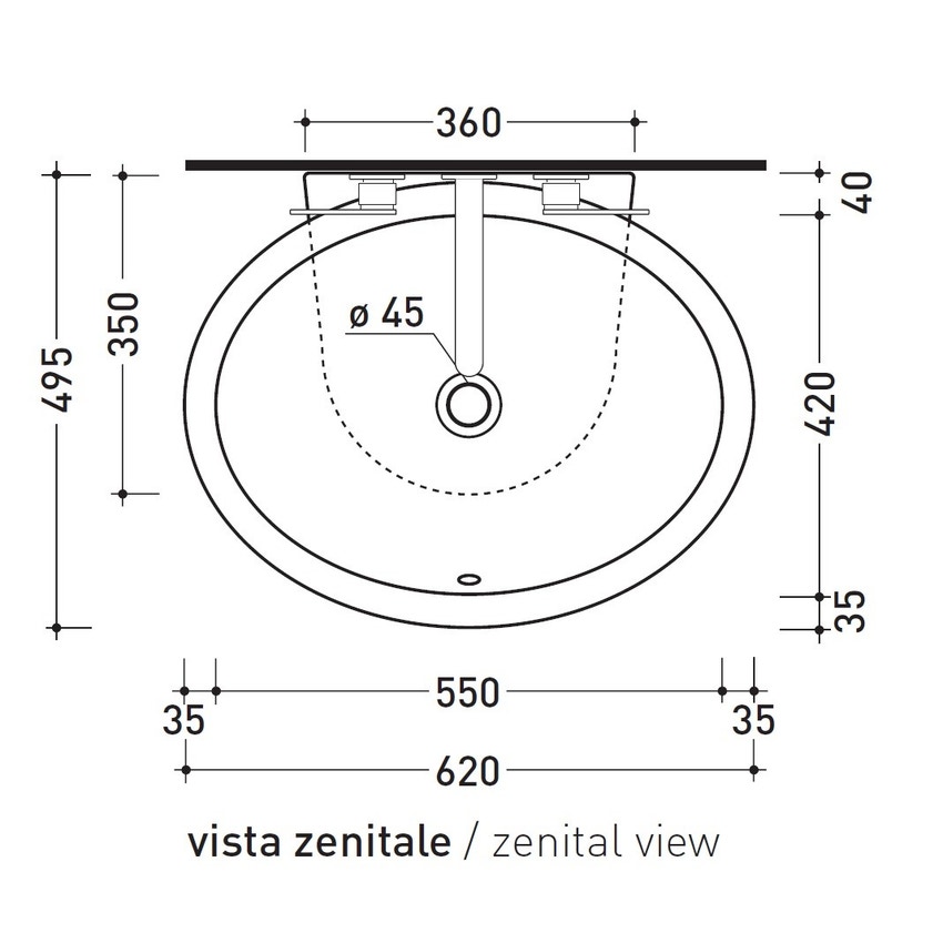 Immagine di Flaminia DIP 62 lavabo 62 cm da appoggio o sospeso, con troppopieno, colore bianco finitura lucido DP482