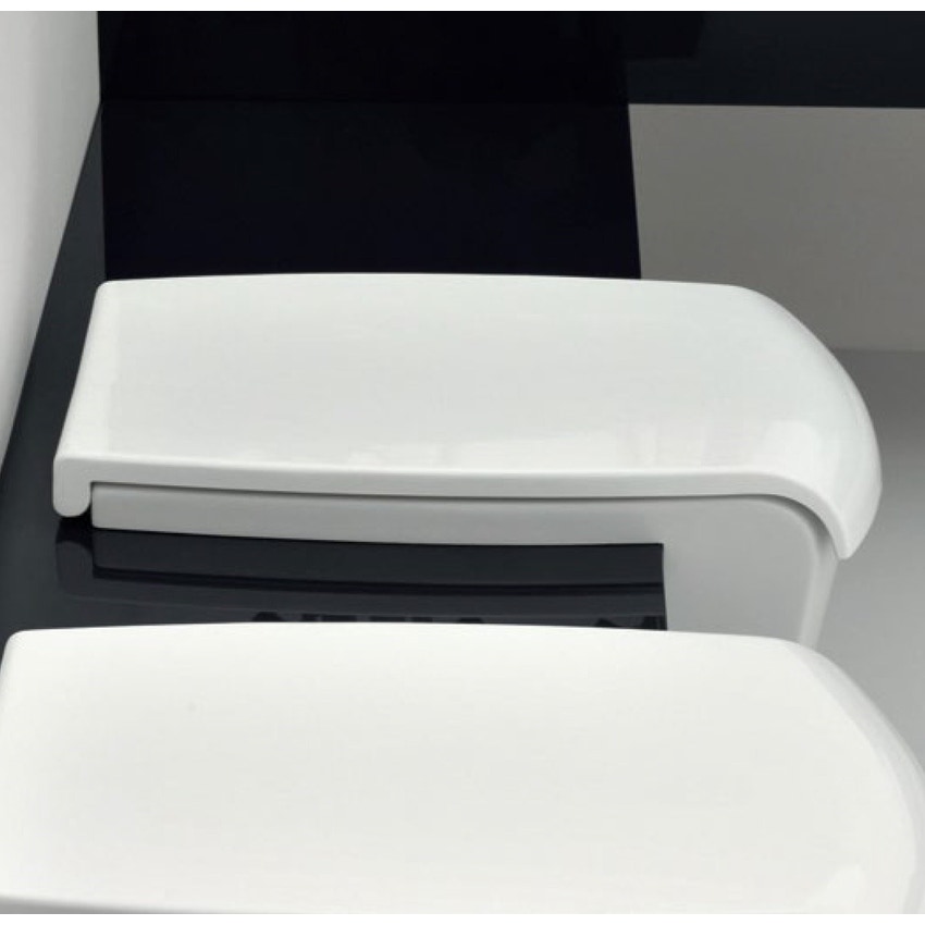 Immagine di Flaminia UNA set sanitari semincasso, vaso con scarico S/P, coprivaso e copribidet avvolgenti, bidet con troppopieno, colore bianco finitura lucido UNA/WC+UNA/B+UNACW02+UNACB04