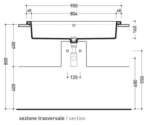 Immagine di Flaminia UNA 90 lavabo 90 cm semincasso, con troppopieno, colore bianco finitura lucido UNA90L