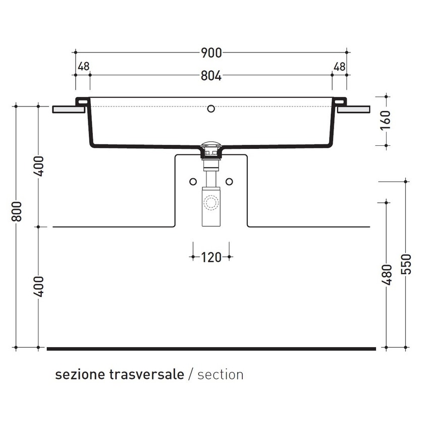 Immagine di Flaminia UNA 90 lavabo 90 cm semincasso, con troppopieno, colore bianco finitura lucido UNA90L