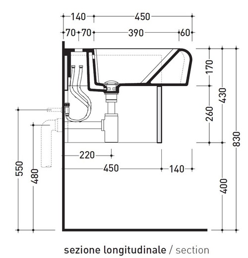 Immagine di Flaminia UNA 90 lavabo 90 cm semincasso, con troppopieno, colore bianco finitura lucido UNA90L