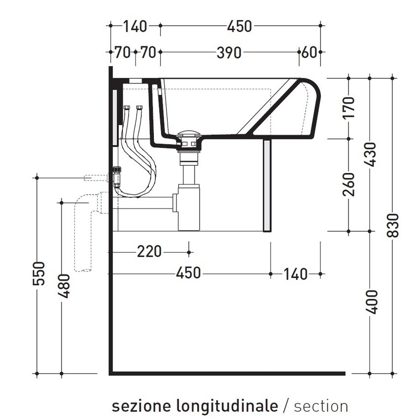 Immagine di Flaminia UNA 90 lavabo 90 cm semincasso, con troppopieno, colore bianco finitura lucido UNA90L