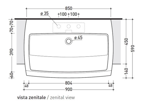 Immagine di Flaminia UNA 90 lavabo 90 cm semincasso, con troppopieno, colore bianco finitura lucido UNA90L