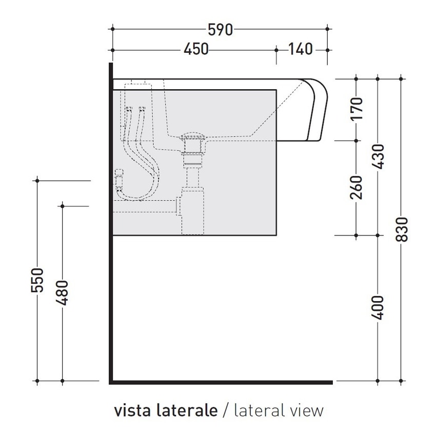 Immagine di Flaminia UNA 90 lavabo 90 cm semincasso, con troppopieno, colore bianco finitura lucido UNA90L