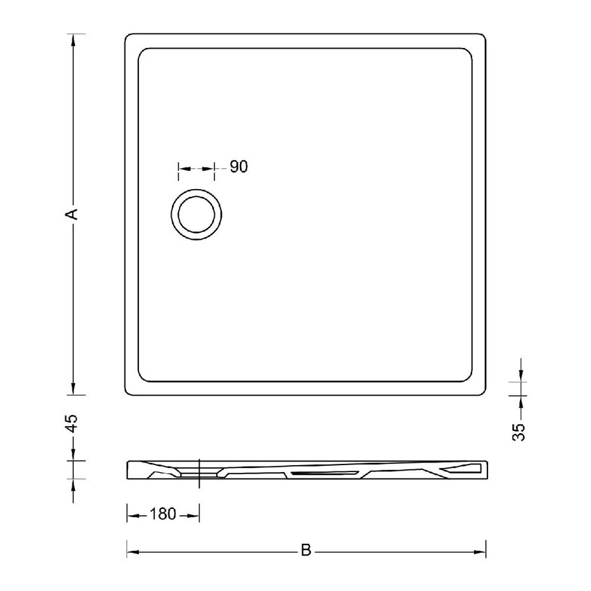 Immagine di Pozzi Ginori 4.5 piatto doccia extra piatto 90x90 cm con foro per piletta da 90 mm finitura bianco 61010000