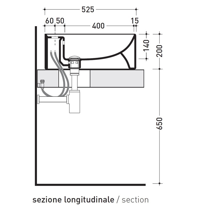 Immagine di Flaminia TWIN SET 52 lavabo da appoggio 52 cm, monoforo, con troppopieno, colore bianco finitura lucido 5050/A