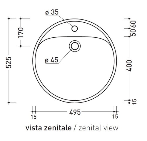 Immagine di Flaminia TWIN SET 52 lavabo da appoggio 52 cm, monoforo, con troppopieno, colore bianco finitura lucido 5050/A