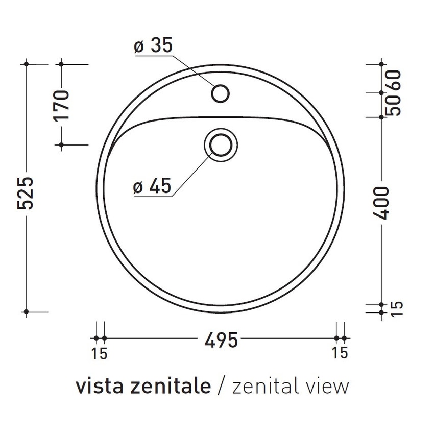 Immagine di Flaminia TWIN SET 52 lavabo da appoggio 52 cm, monoforo, con troppopieno, colore bianco finitura lucido 5050/A