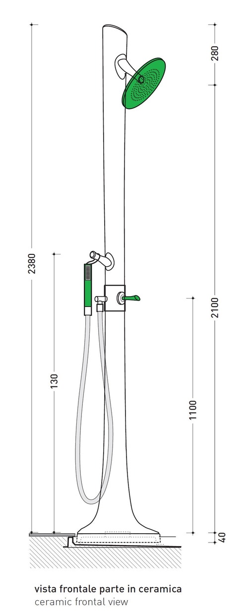 Immagine di Flaminia ALBERO colonna doccia in ceramica bianca finitura lucido, con rubinetteria integrata colore verde finitura lucido AB238