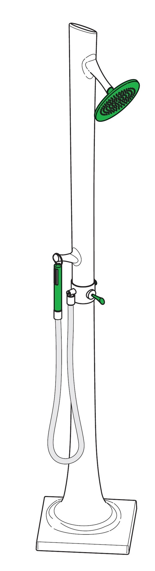 Immagine di Flaminia ALBERO colonna doccia in ceramica bianca finitura lucido, con rubinetteria integrata colore verde finitura lucido AB238