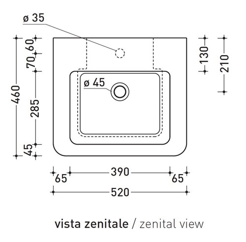 Immagine di Flaminia VOLO 52 lavabo 52 cm da appoggio o sospeso, con troppopieno, colore bianco finitura lucido VL52L