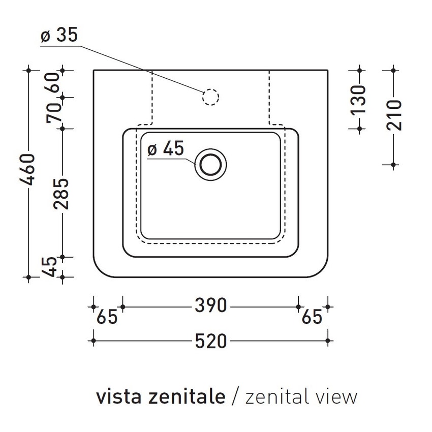 Immagine di Flaminia VOLO 52 lavabo 52 cm da appoggio o sospeso, con troppopieno, colore bianco finitura lucido VL52L