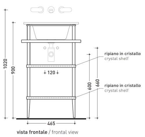 Immagine di Flaminia VOLO mobile in metallo con 2 ripiani in cristallo per lavabo VOLO 52, finitura cromo VL52M