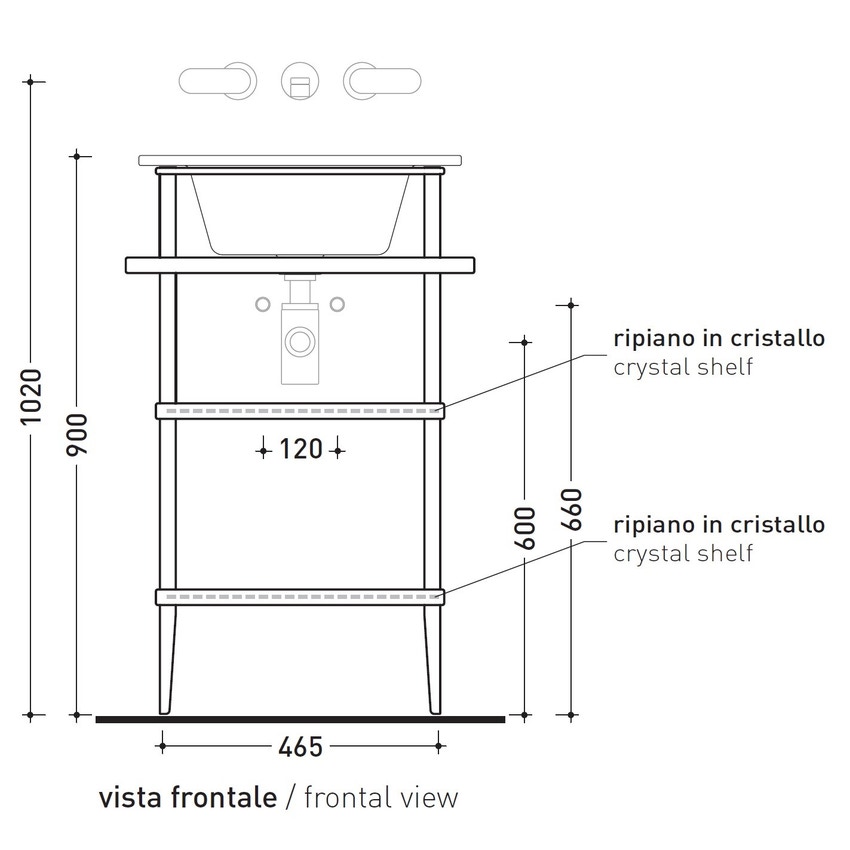 Immagine di Flaminia VOLO mobile in metallo con 2 ripiani in cristallo per lavabo VOLO 52, finitura cromo VL52M