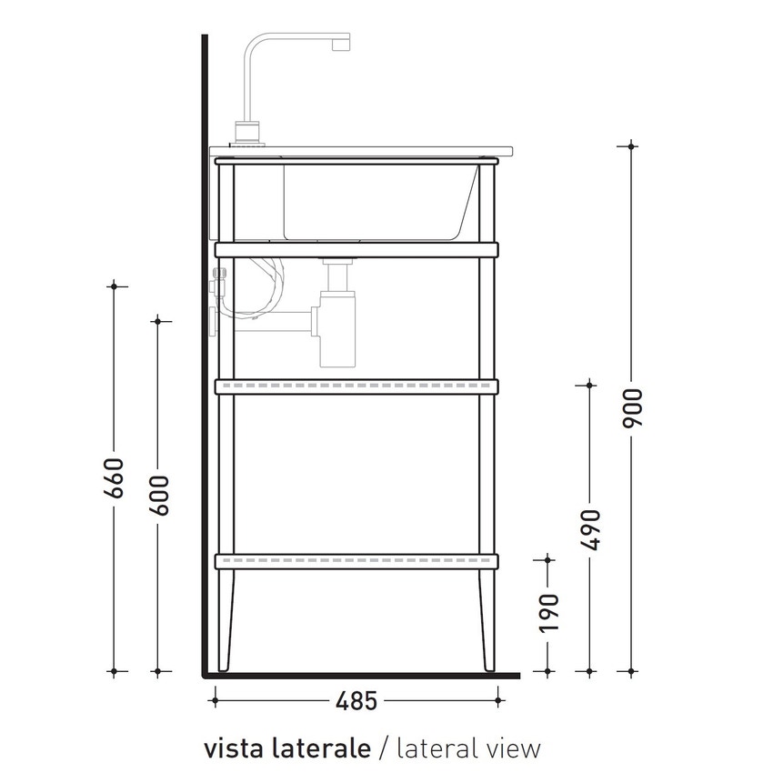Immagine di Flaminia VOLO mobile in metallo con 2 ripiani in cristallo per lavabo VOLO 66, cromo VL66M