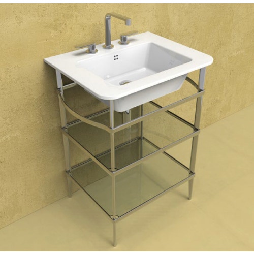 Immagine di Flaminia VOLO mobile in metallo con 2 ripiani in cristallo per lavabo VOLO 66, cromo VL66M