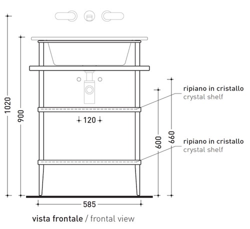 Immagine di Flaminia VOLO mobile in metallo con 2 ripiani in cristallo per lavabo VOLO 66, cromo VL66M