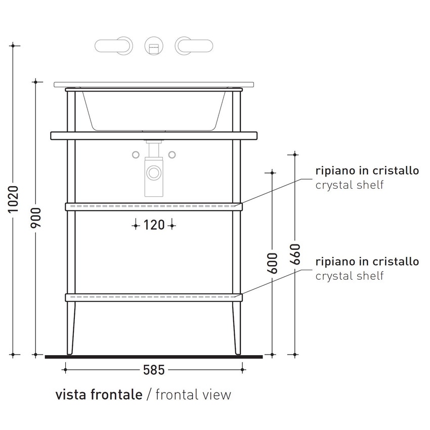 Immagine di Flaminia VOLO mobile in metallo con 2 ripiani in cristallo per lavabo VOLO 66, cromo VL66M