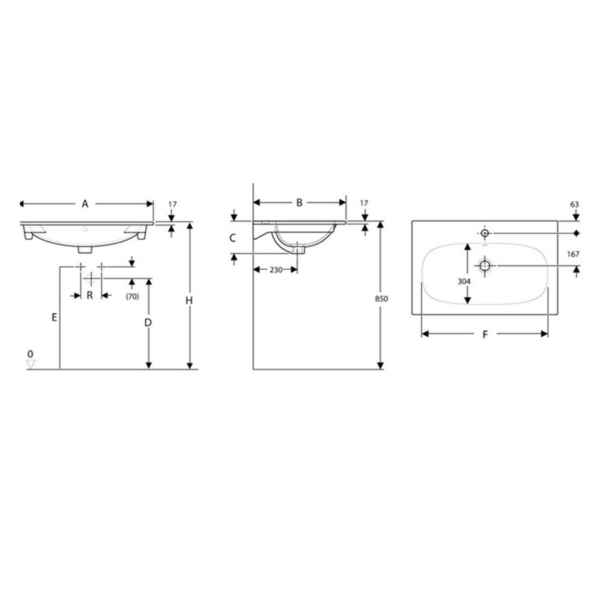 Immagine di Geberit ACANTO lavabo slim L.90 cm, per installazione su mobile, con foro rubinetteria e troppopieno, colore bianco finitura lucido 500.642.01.2