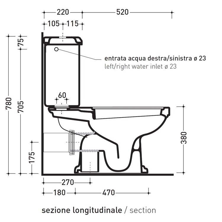 Flaminia EFI set sanitari back to wall, vaso con scarico a parete e  coprivaso con discesa rallentata, bidet monoforo con troppopieno, colore  bianco finitura lucido 6011+EF217+23/CR