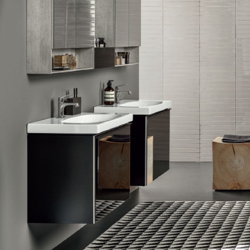 Immagine di Geberit ACANTO mobile sottolavabo sospeso L.60 cm, con un cassetto esterno ed interno, corpo colore nero finitura opaco, cassetti colore nero finitura vetro lucido 500.614.16.1