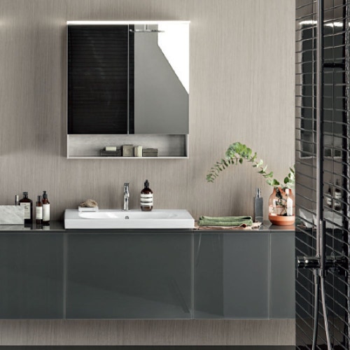 Immagine di Geberit ACANTO mobile sottolavabo sospeso L.75 cm, con un cassetto esterno ed interno, corpo colore lava finitura opaco, cassetti colore lava finitura vetro lucido 503.009.JK.2