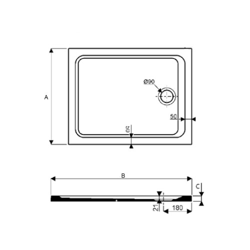 Immagine di Pozzi Ginori MELUA piatto doccia rettangolare 100x70 cm finitura bianco 550.504.00.1