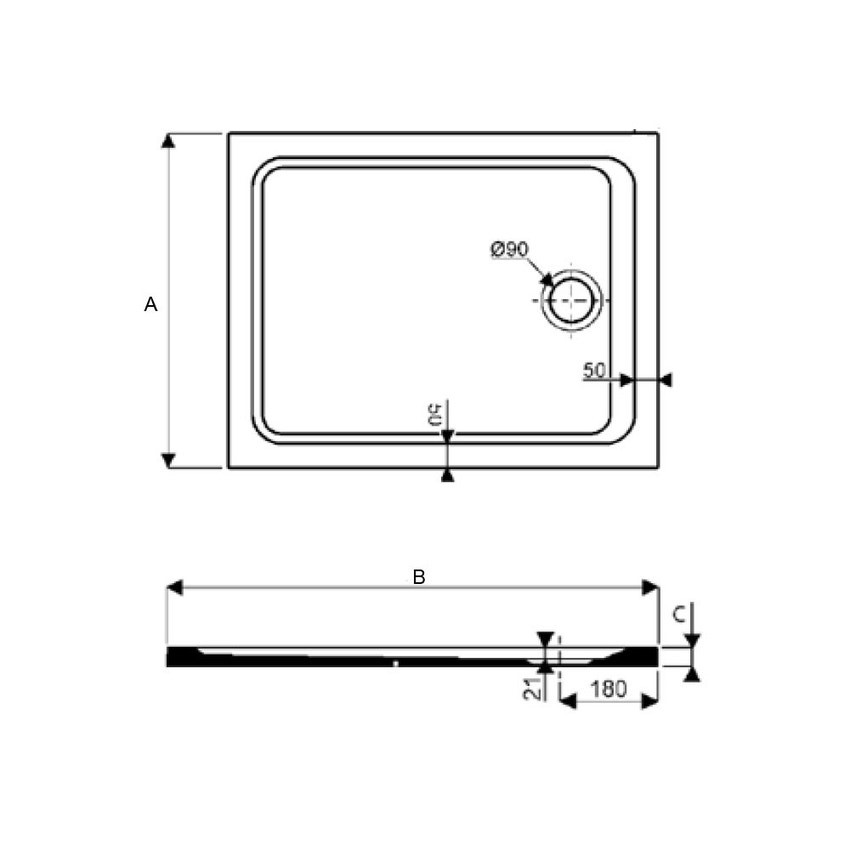 Immagine di Pozzi Ginori MELUA piatto doccia rettangolare 100x90 cm finitura bianco 550.506.00.1