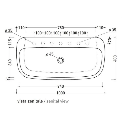 Immagine di Flaminia MONÒ 100 lavabo 100 cm da appoggio o sospeso, senza troppopieno, colore bianco latte finitura opaco MN100LLAT