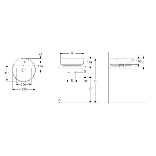 Immagine di Pozzi Ginori VARIFORM lavabo rotondo da appoggio 45 cm CPR finitura bianco 500.769.01.3