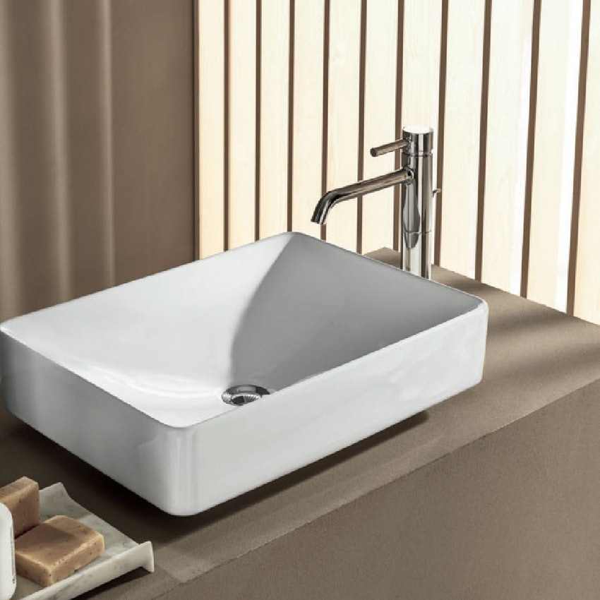 Immagine di Geberit VARIFORM lavabo rettangolare L.55 cm, da appoggio, senza foro rubinetteria e senza troppopieno, colore bianco finitura lucido 500.779.01.2