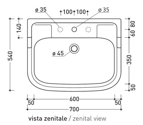 Immagine di Flaminia EFI 70 lavabo sospeso o da appoggio 70 cm, colore bianco finitura lucido 6006