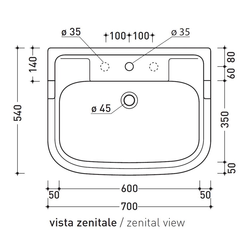 Immagine di Flaminia EFI 70 lavabo sospeso o da appoggio 70 cm, colore bianco finitura lucido 6006