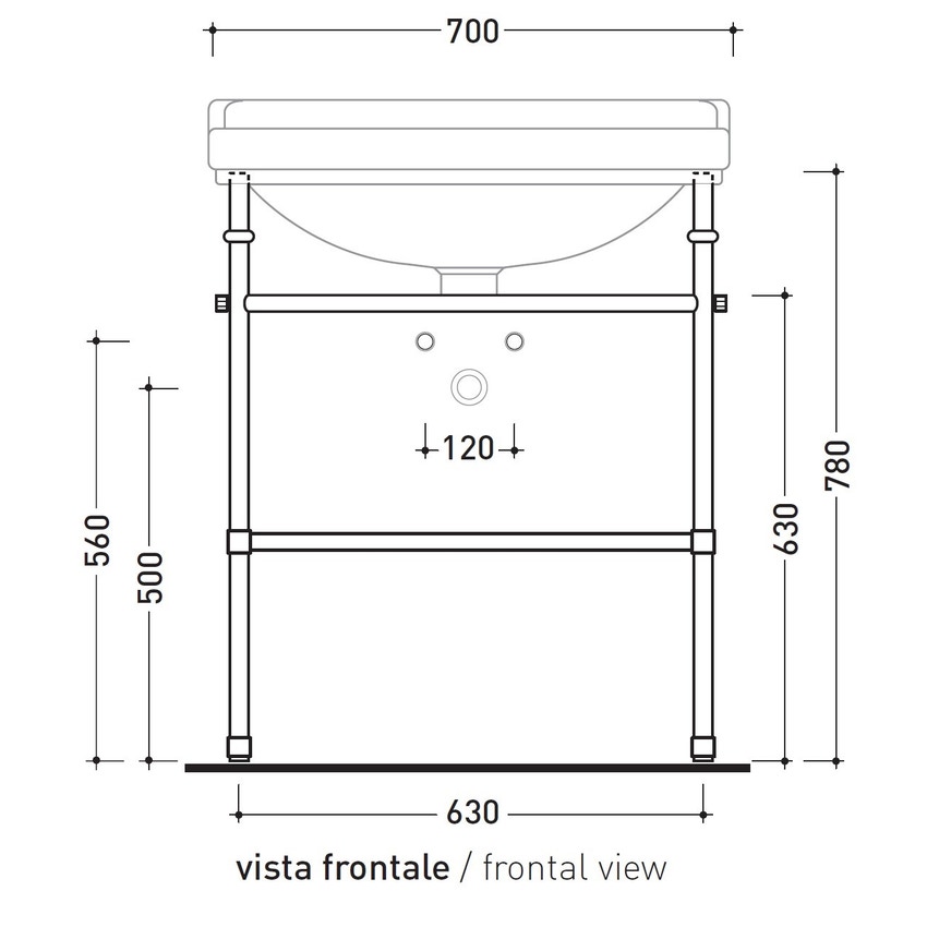 Immagine di Flaminia EFI base di appoggio in ottone per lavabo EFI 70 cm, finitura cromo 6016