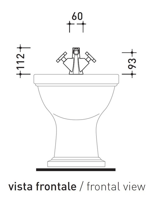 Immagine di Duravit 1930 composizione bagno: vaso monoblocco e bidet a pavimento, colore bianco + sedile del vaso con chiusura rallentata, colore bianco + cassetta di sciacquo + lavabo 60 cm con colonna + miscelatori Flaminia Evergreen, finitura cromo 0227090000-0267100000