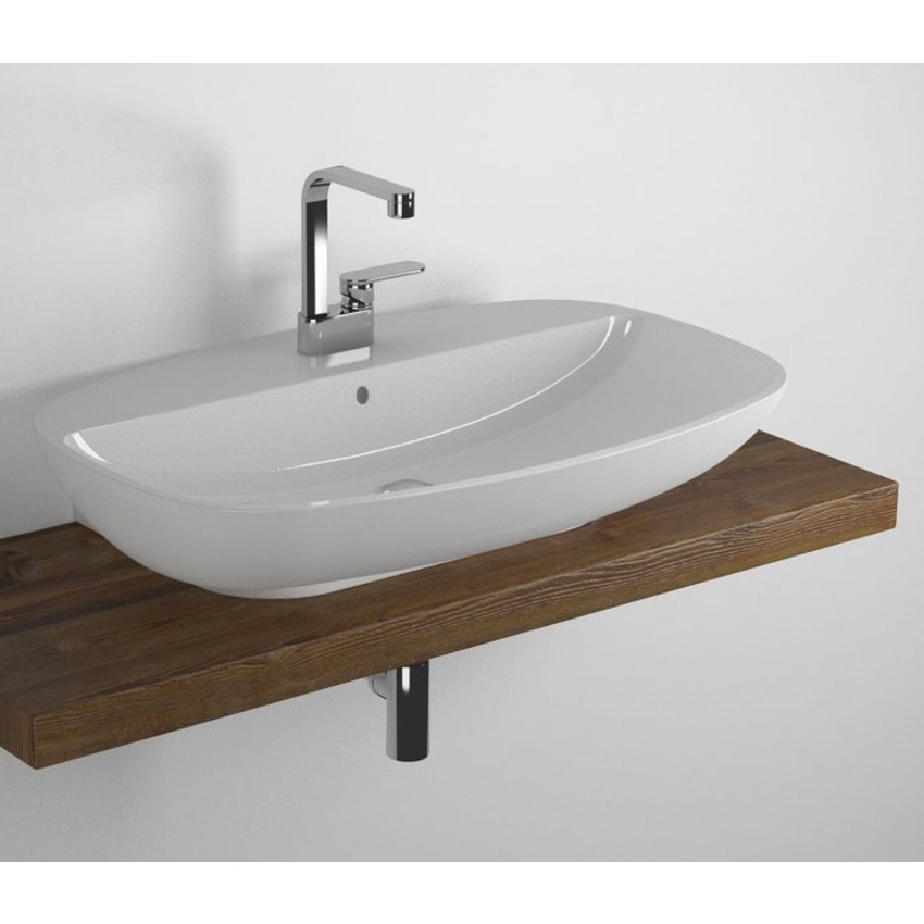 Immagine di Flaminia SOLID mensola L.110 P.46 H.6 cm, per lavabi NUDA 85, finitura legno rustico marrone SL8081